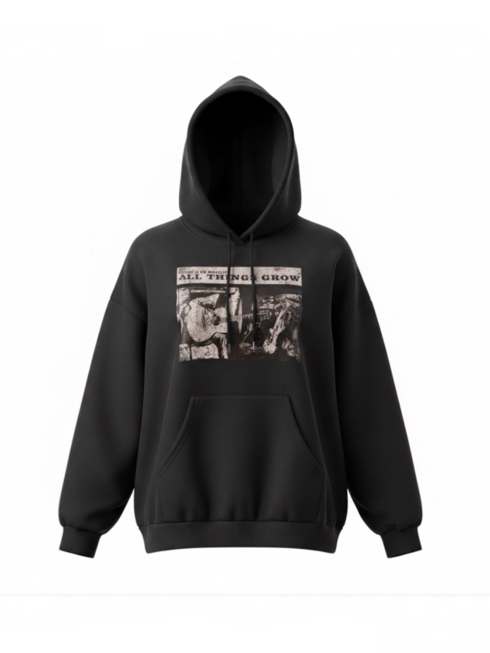 Oversized Distressed Graphic Pullober Hoodie in Black and Beige